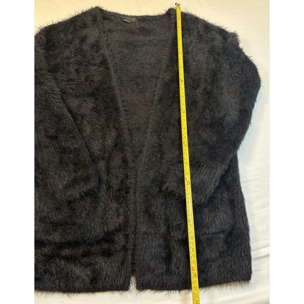 Sanctuary Black Eyelash Knit Open Front Cardigan Sweater Cozy Soft Women’s M